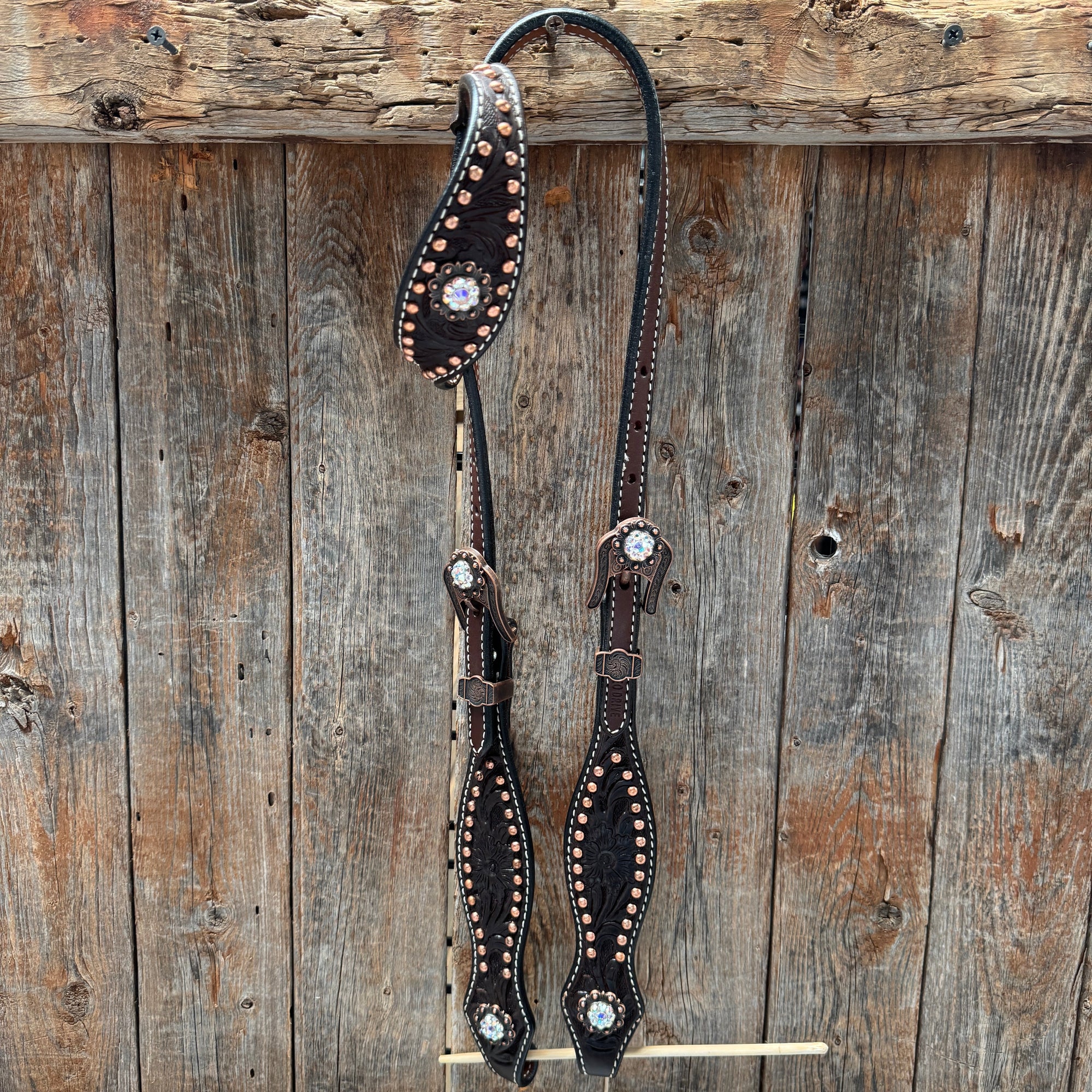 Dark Oil Floral Copper Dot AB One Ear / Breastcollar Tack Set 