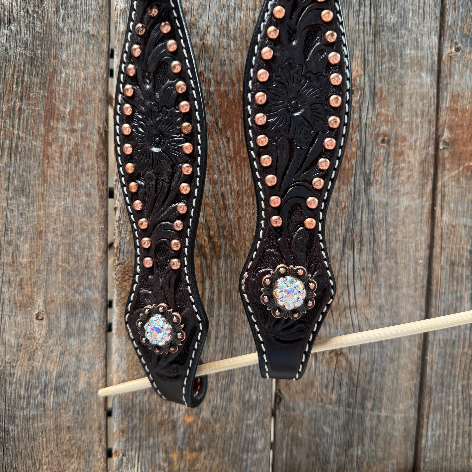 Dark Oil Floral Copper Dot AB One Ear / Breastcollar Tack Set 