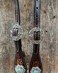 Flower Power Antique Silver and Turquoise One Ear Headstall & Breastcollar Tack Set 