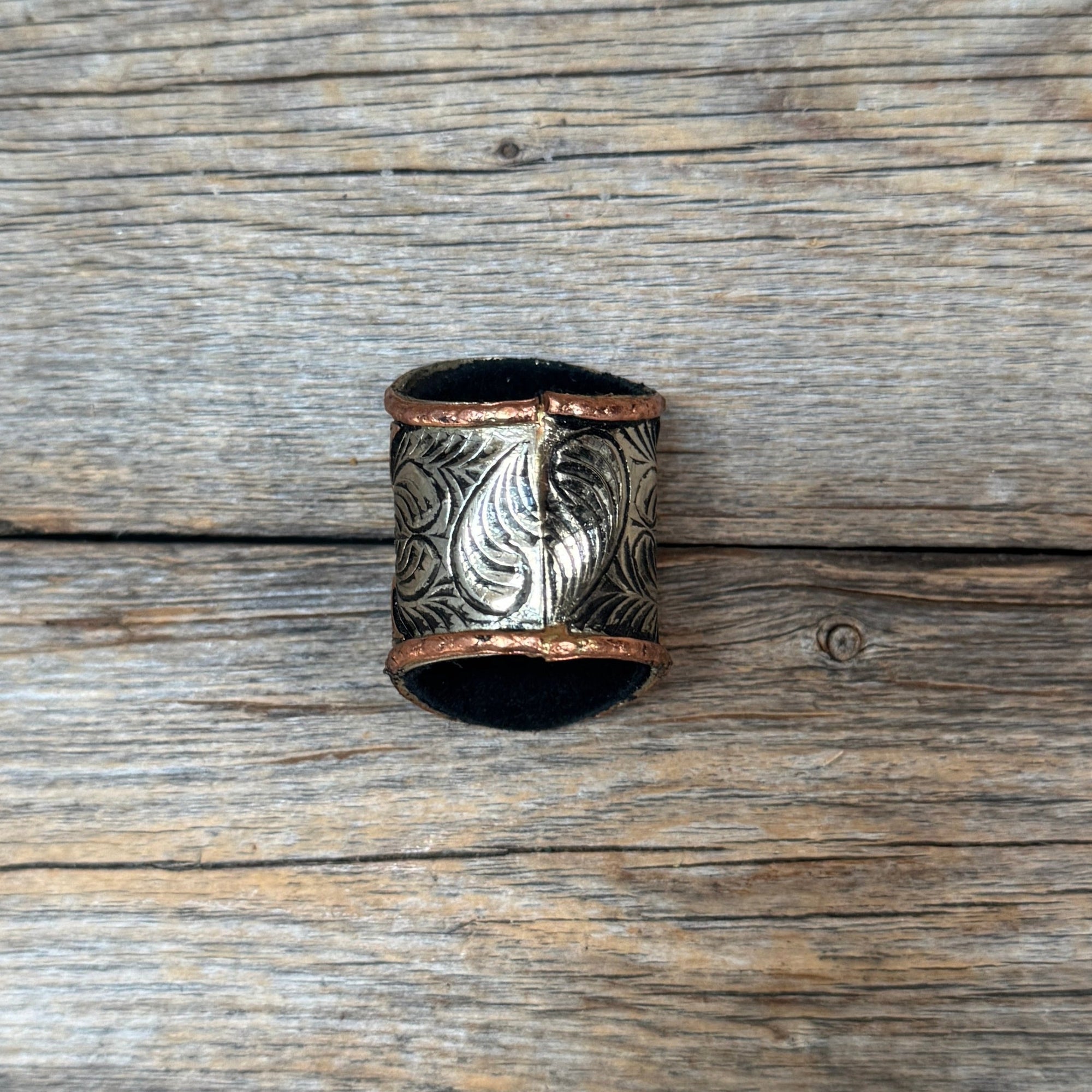 Silver Engraved Copper Leaf with Turquoise Wild Rag Slide 