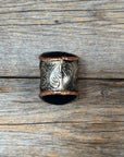 Silver Engraved Copper Leaf with Turquoise Wild Rag Slide 