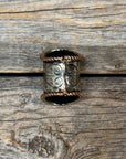 Silver Engraved Large Flower with Turquoise Wild Rag Slide 