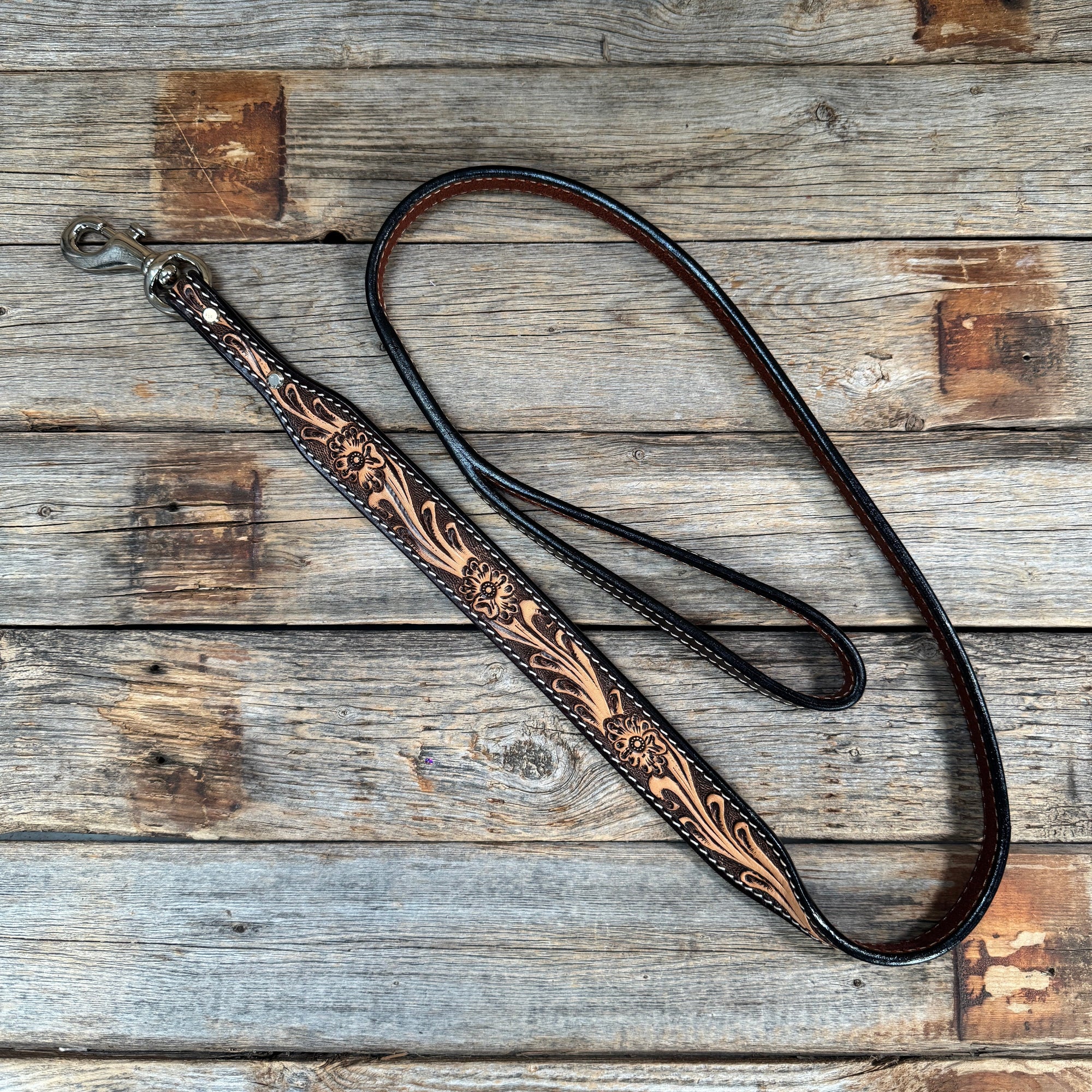 Floral Tooled Leather leash 4' x 1.25"wide