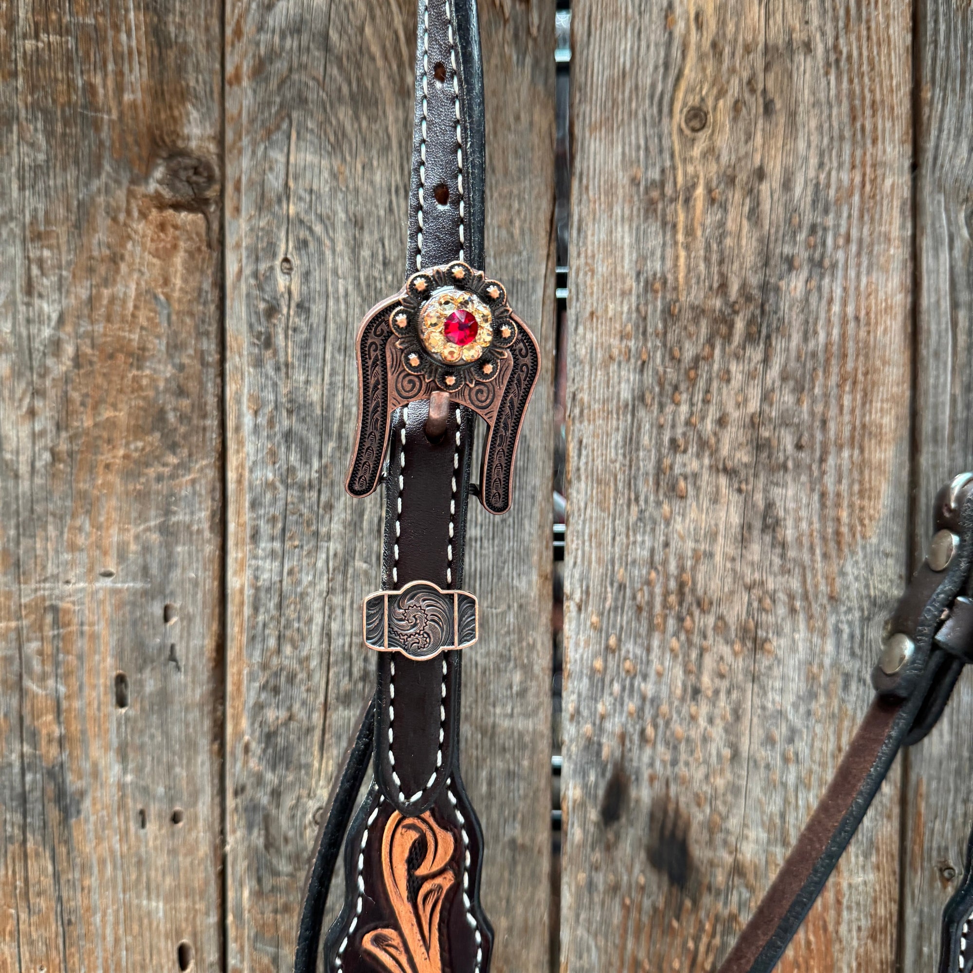 Triple Tone Floral Ruby, Jet and Champagne Browband - Triangle / Gladiator Breastcollar Tack Set 