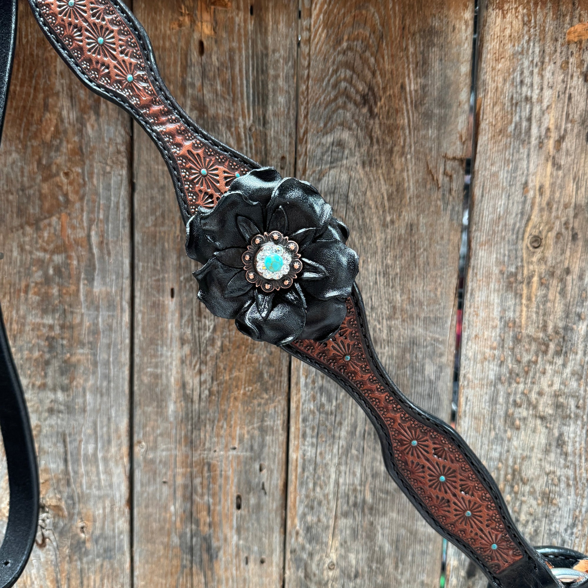 Teal Diamond Turquoise and Clear One Ear - Breastcollar Tack Set 