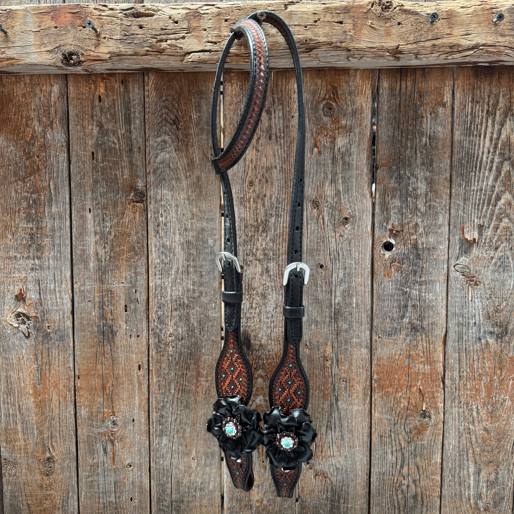 Teal Diamond Turquoise and Clear One Ear - Breastcollar Tack Set 