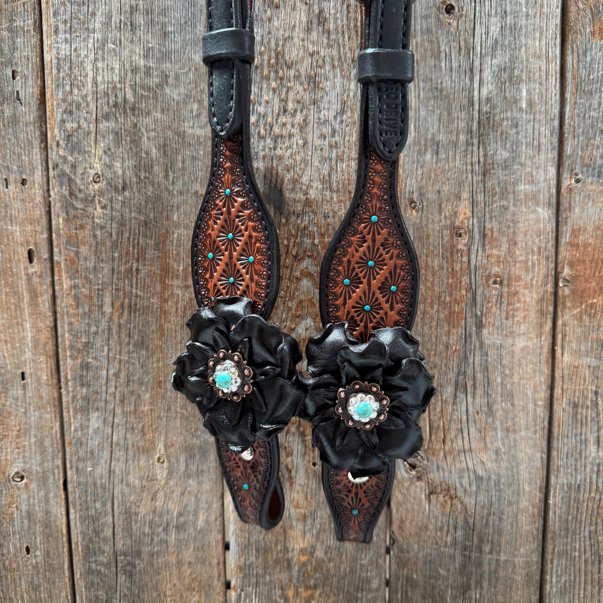 Teal Diamond Turquoise and Clear One Ear - Breastcollar Tack Set 