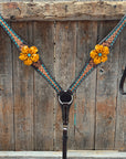 Multi Flower Gardenia & Turquoise One Ear - Breastcollar Tack Set 