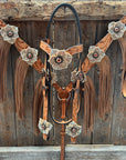 Light Oil Floral Tooled Ruby and Champagne Browband & Breastcollar Tack Set 