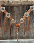 Light Oil Floral Tooled Ruby and Champagne Browband & Breastcollar Tack Set 