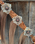 Light Oil Floral Tooled Ruby and Champagne Browband & Breastcollar Tack Set 