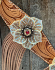 Light Oil Floral Tooled Ruby and Champagne Browband & Breastcollar Tack Set 