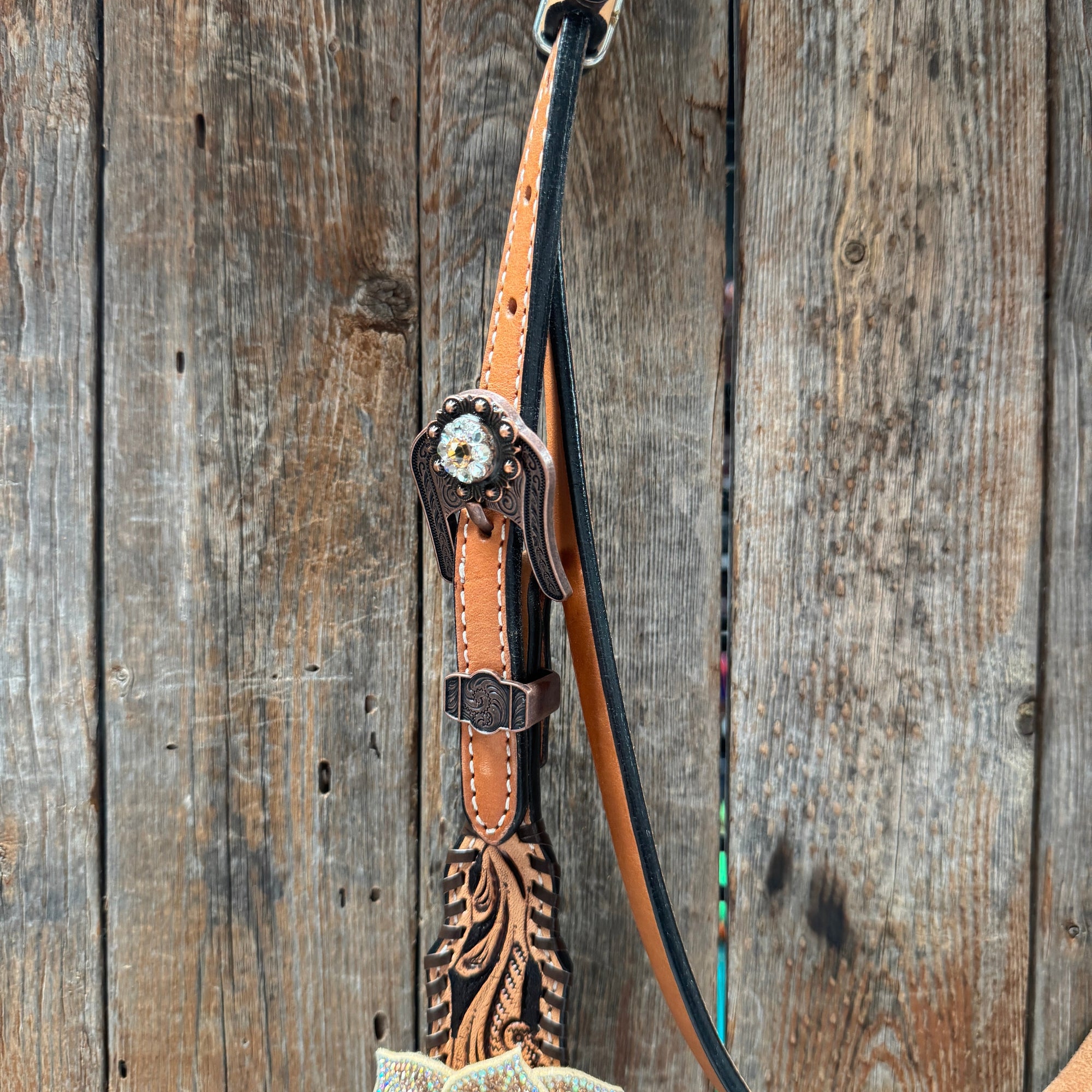 Floral Whipstitch Champagne and Clear Browband - Triangle / Gladiator Breastcollar Tack Set 