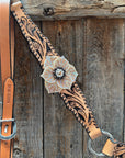 Floral Whipstitch Champagne and Clear Browband - Triangle / Gladiator Breastcollar Tack Set 