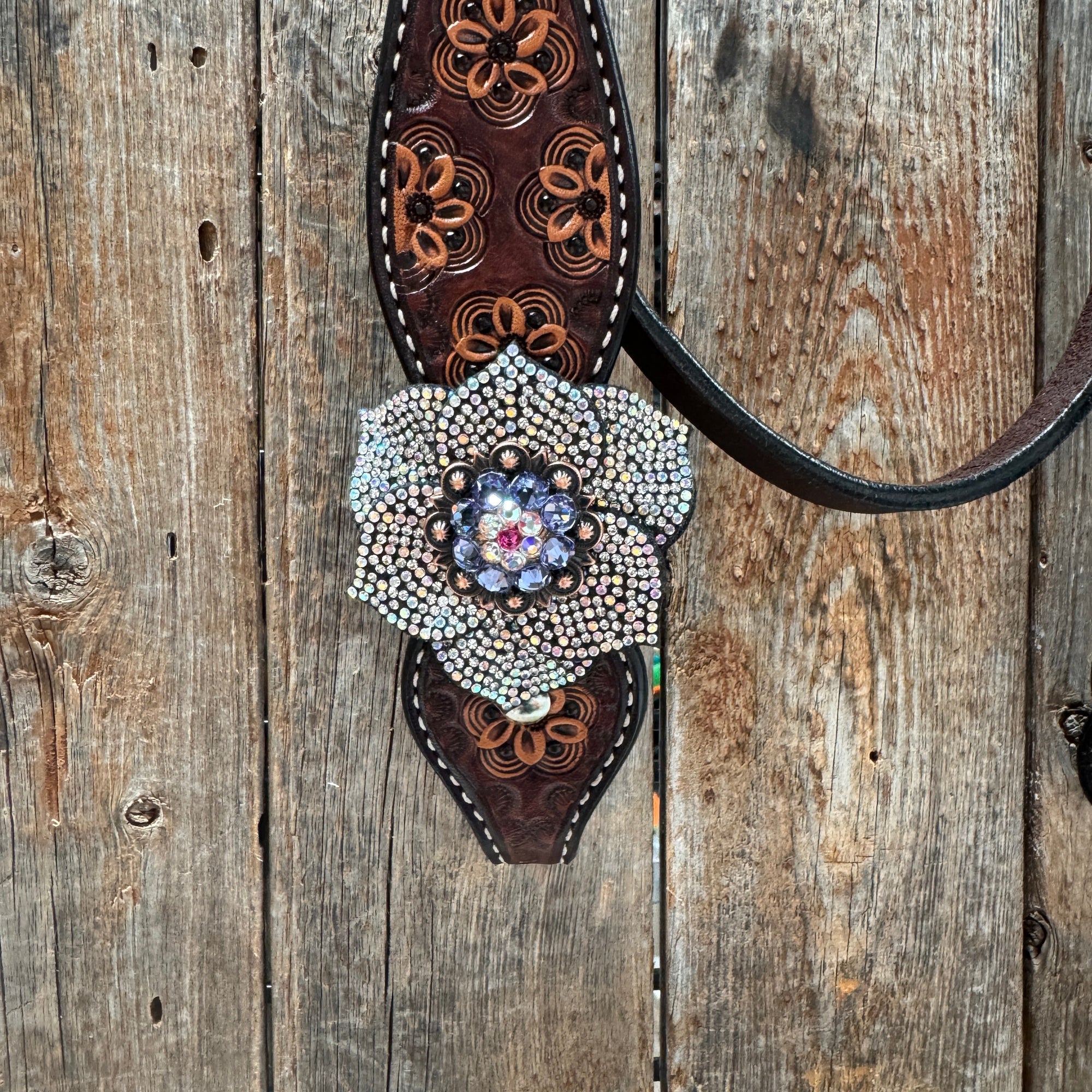 Flower Power Fuchsia, AB and Lilac Browband Headstall &amp; Breastcollar Tack Set 