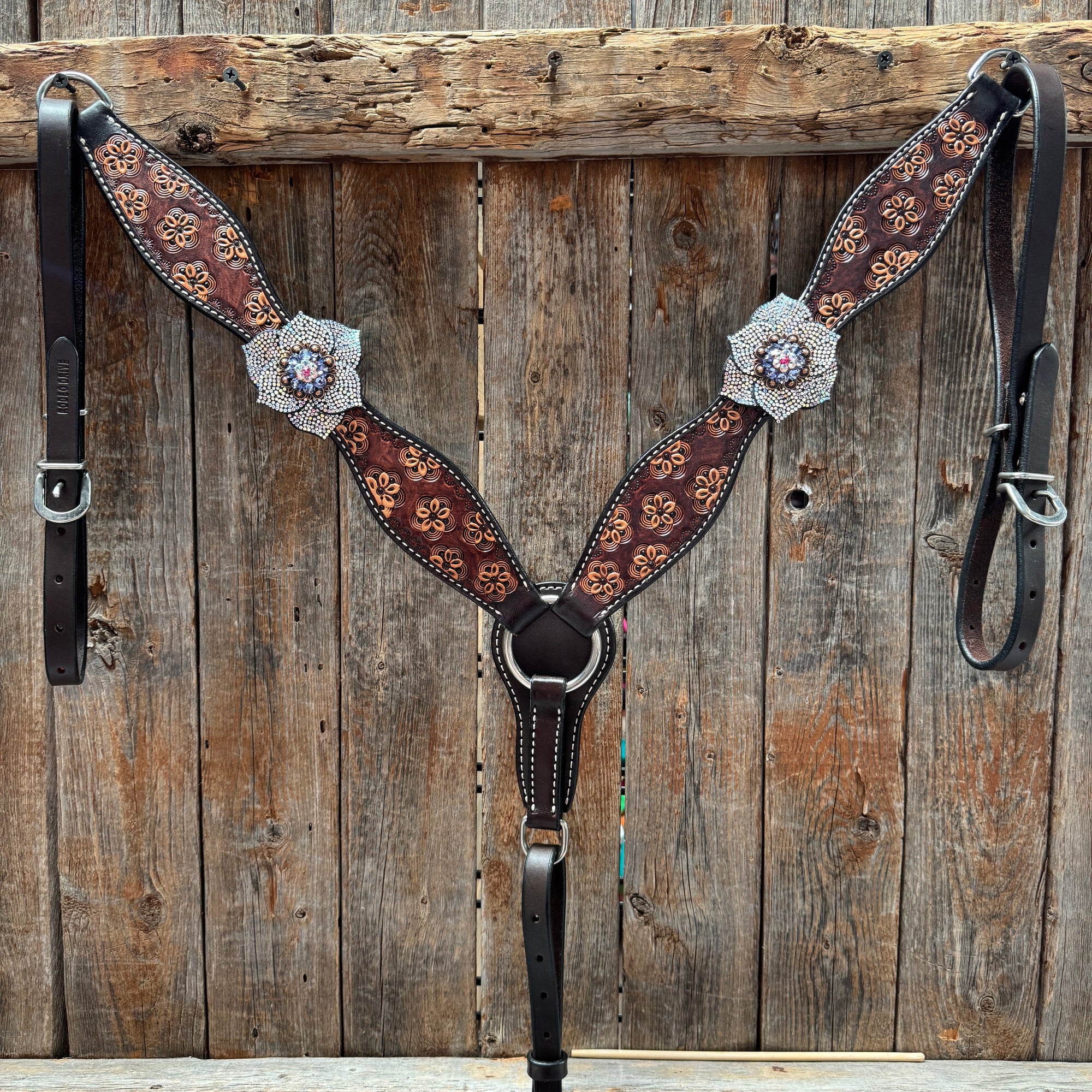 Flower Power Fuchsia, AB and Lilac Browband Headstall &amp; Breastcollar Tack Set 