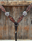 Flower Power Fuchsia, AB and Lilac Browband Headstall & Breastcollar Tack Set 