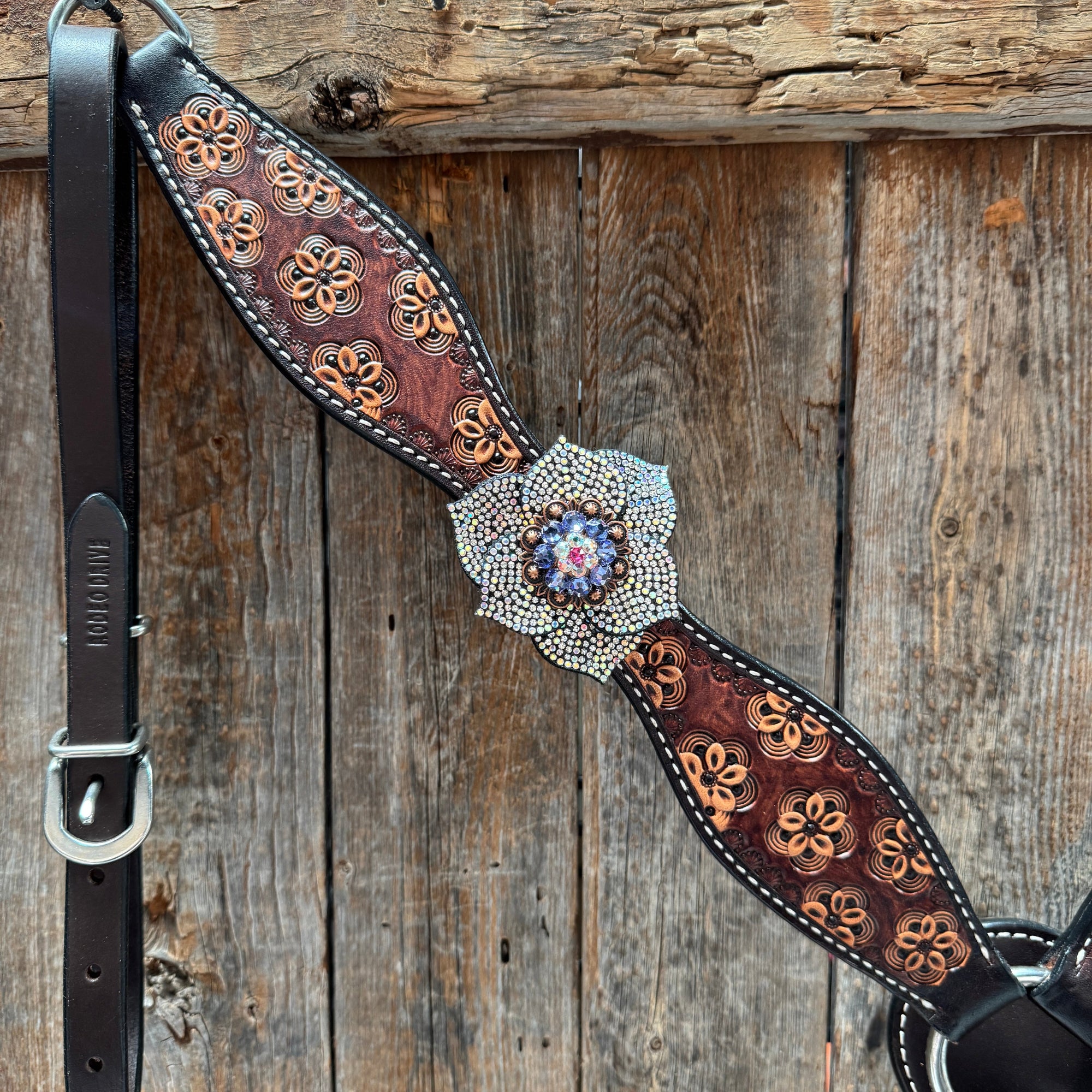 Flower Power Fuchsia, AB and Lilac Browband Headstall &amp; Breastcollar Tack Set 