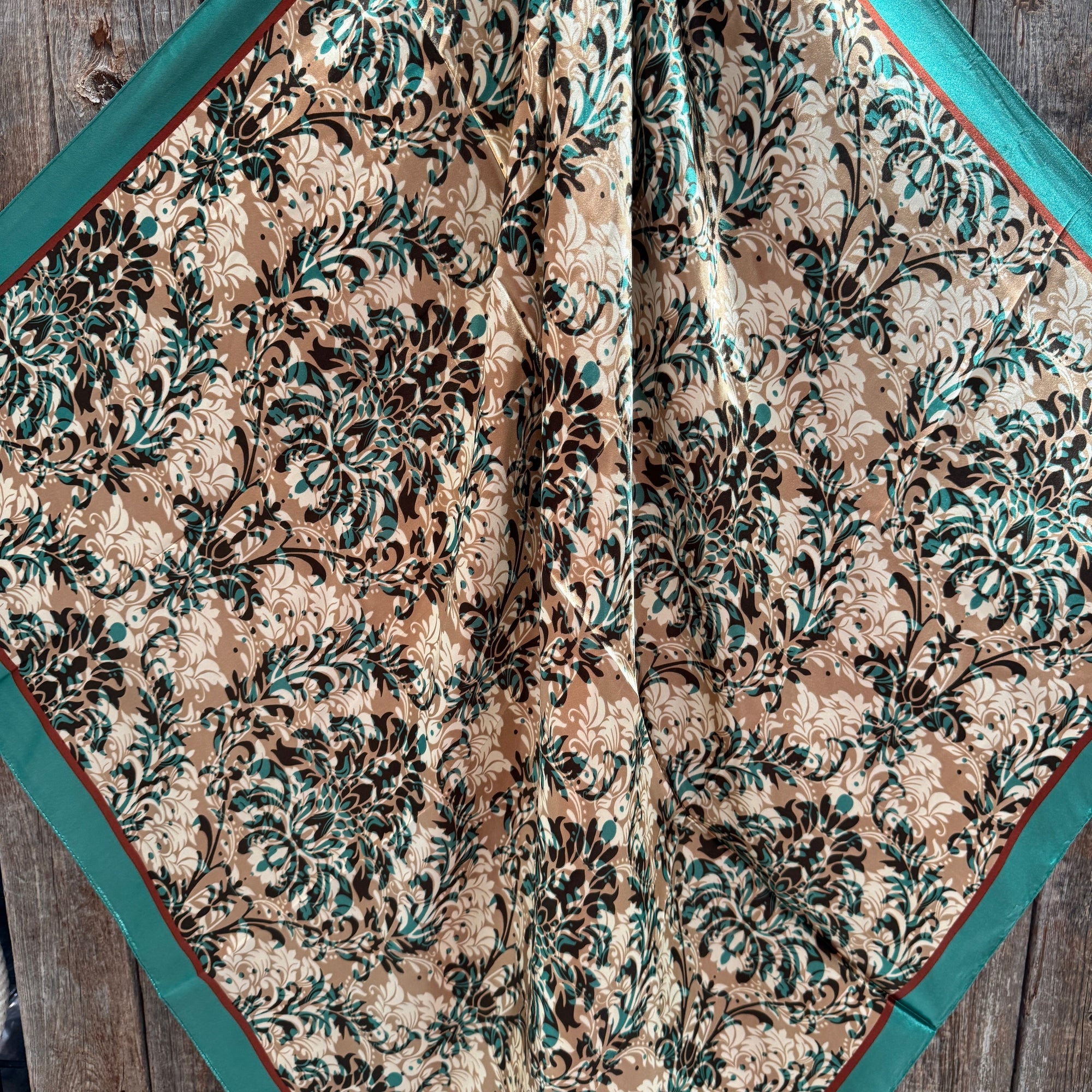 35X35" Emerald and Tan Floral Wild Rag / Scarf WR3448