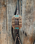 Dark Oil Floral Copper Dot Teal and Champagne Browband / Breastcollar Tack Set 
