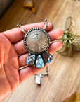 Sterling Silver Liberty Coin Necklace with Golden Hill Turquoise – 16” – 1945 Coin