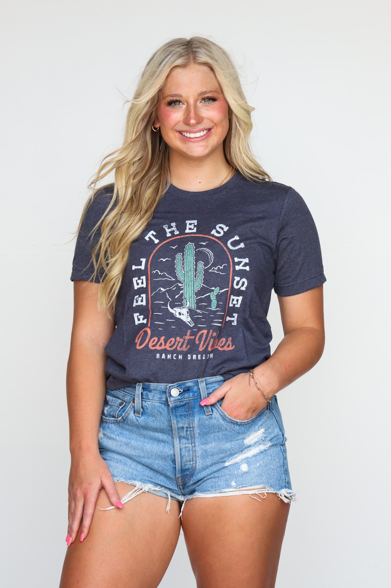 DESERT VIBES - HEATHER NAVY TEE