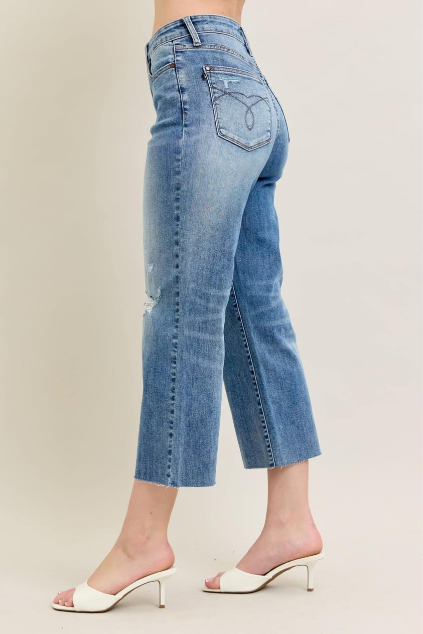 JUDY BLUE  WIDE CROP. HIGH WAIST