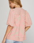 SHE+SKY BUBBLE SLEEVE STRIPED WOVEN TOP