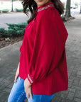Leopard Jacquard Print V Neck Textured Blouse