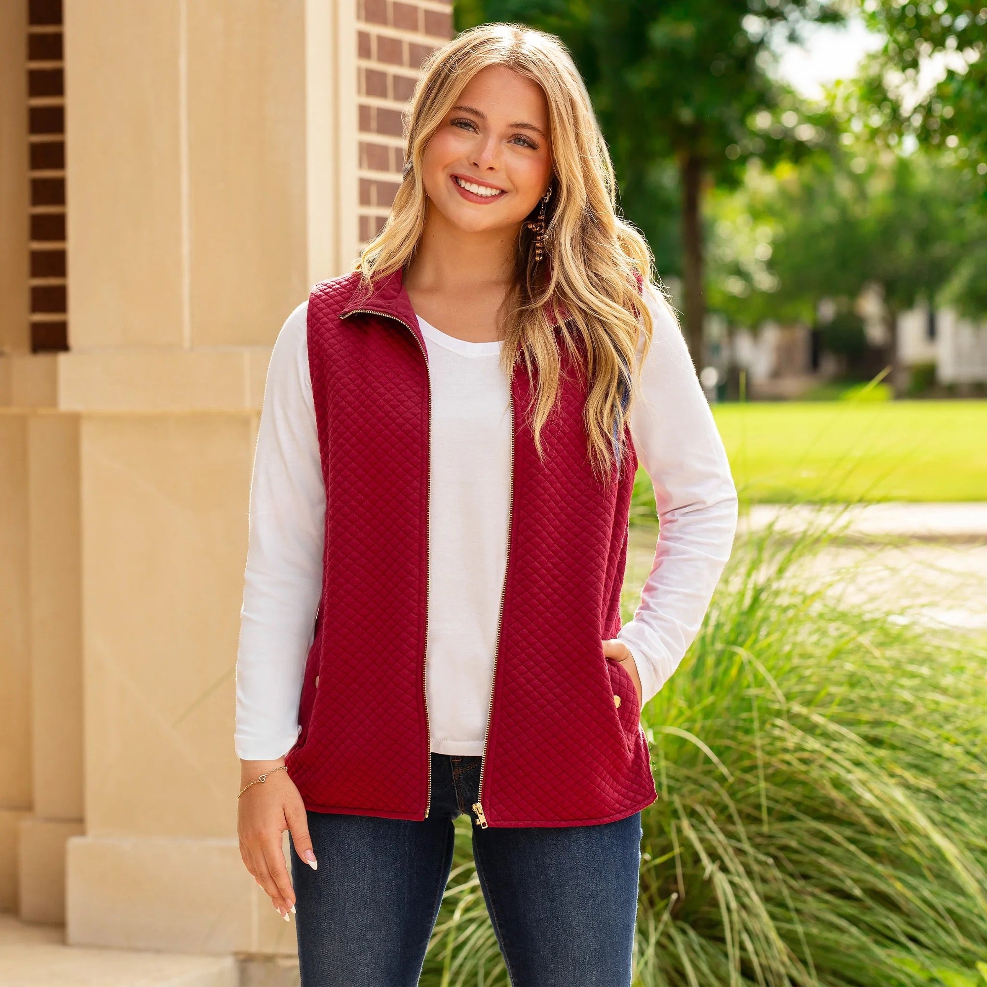 Quilted Zip-Up Vest with Pockets