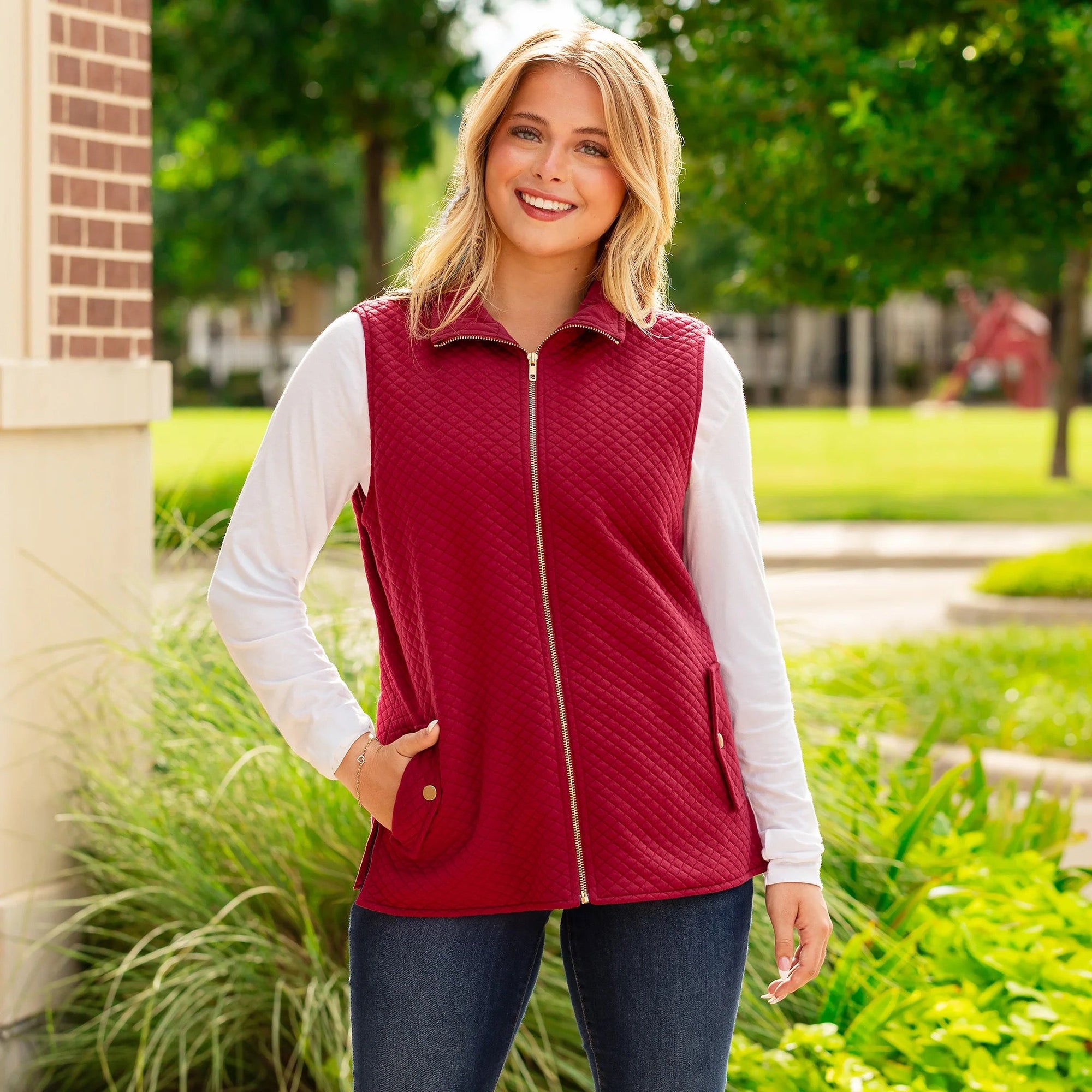 Quilted Zip-Up Vest with Pockets