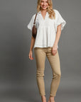 UMGEE Smocked V-Neck Puff Sleeve Top