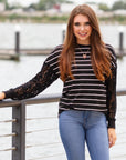Striped Top with Lace Sleeves