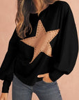 Black Studded Star Graphic Oversized Top