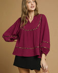 UMGEE Texture Fabric Blouse with Animal Print