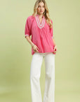 UMGEE Solid Contrast Trim Pleated Top PINK