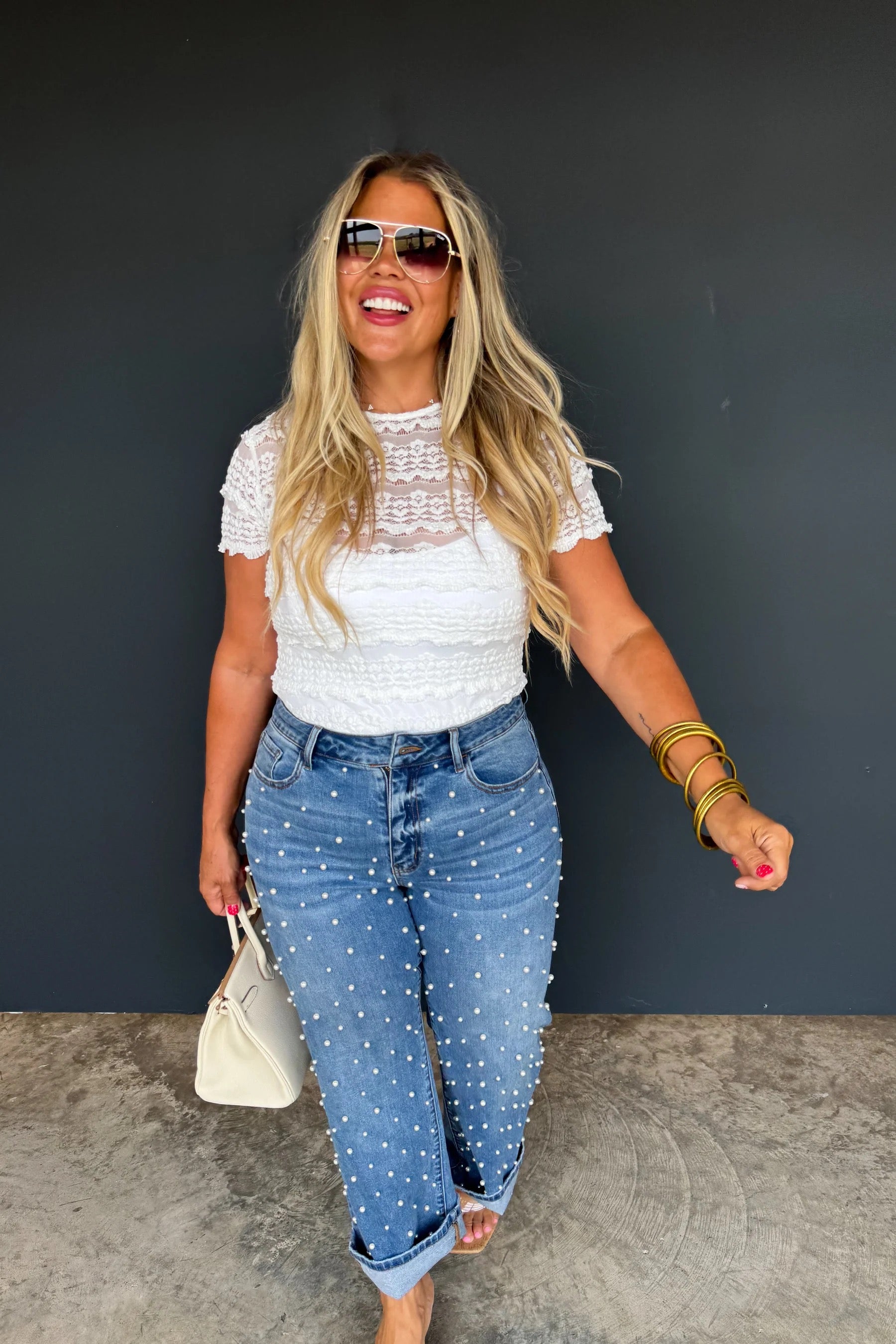 DENIM &amp; PEARLS CROP JEAN