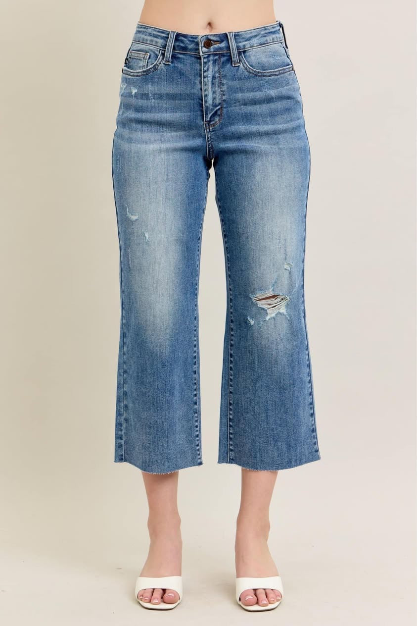 JUDY BLUE  WIDE CROP. HIGH WAIST
