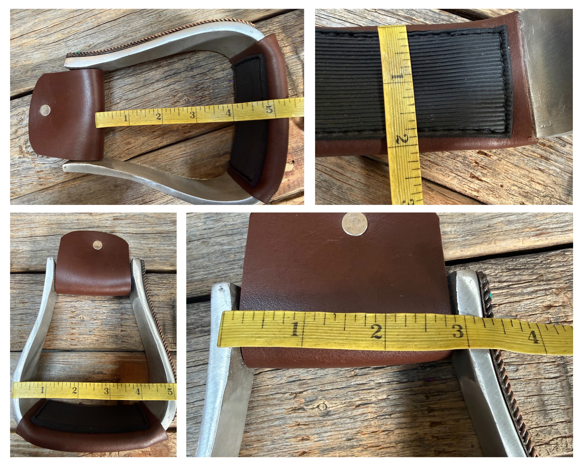 Hand Engraved Black and Blue Western Barrel Racing Stirrups with Leather Footings