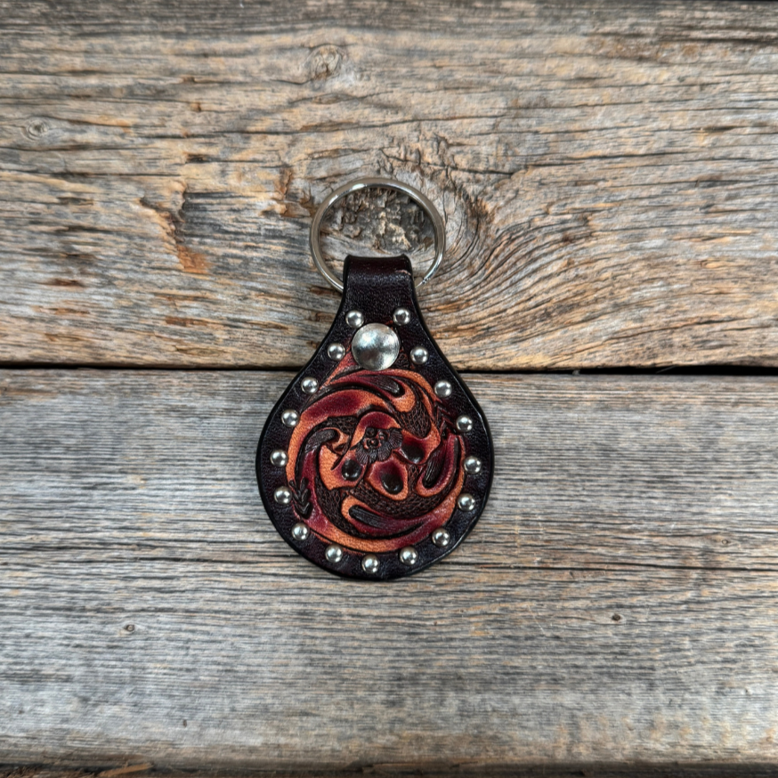 Floral  Studded Leather Key Chain