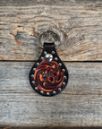 Floral  Studded Leather Key Chain