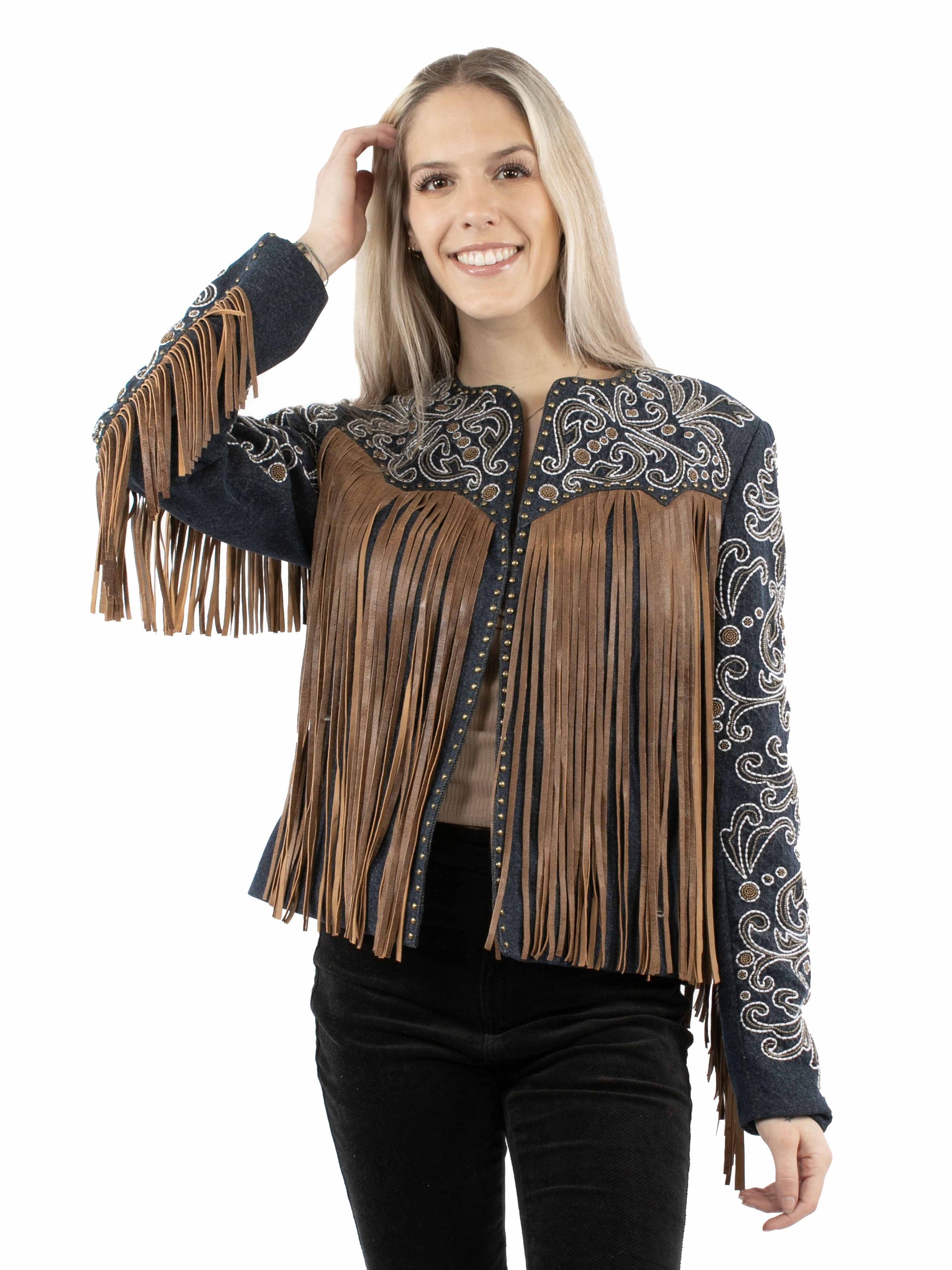 Emb Studded Fringe Jacket - L1073