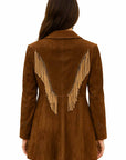 Women's Suede Fringe Jacket With Classic Tailoring For Everyday And Evening Styles