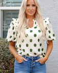 Nylah Polka Dot Shirred Yoke Blouse