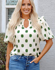 Nylah Polka Dot Shirred Yoke Blouse