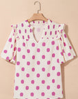 Nylah Polka Dot Shirred Yoke Blouse