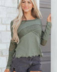 Miriam Ribbed Lace Patchwork Long Sleeve Top