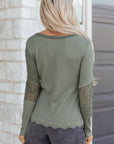 Miriam Ribbed Lace Patchwork Long Sleeve Top