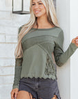 Miriam Ribbed Lace Patchwork Long Sleeve Top