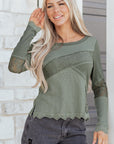 Miriam Ribbed Lace Patchwork Long Sleeve Top